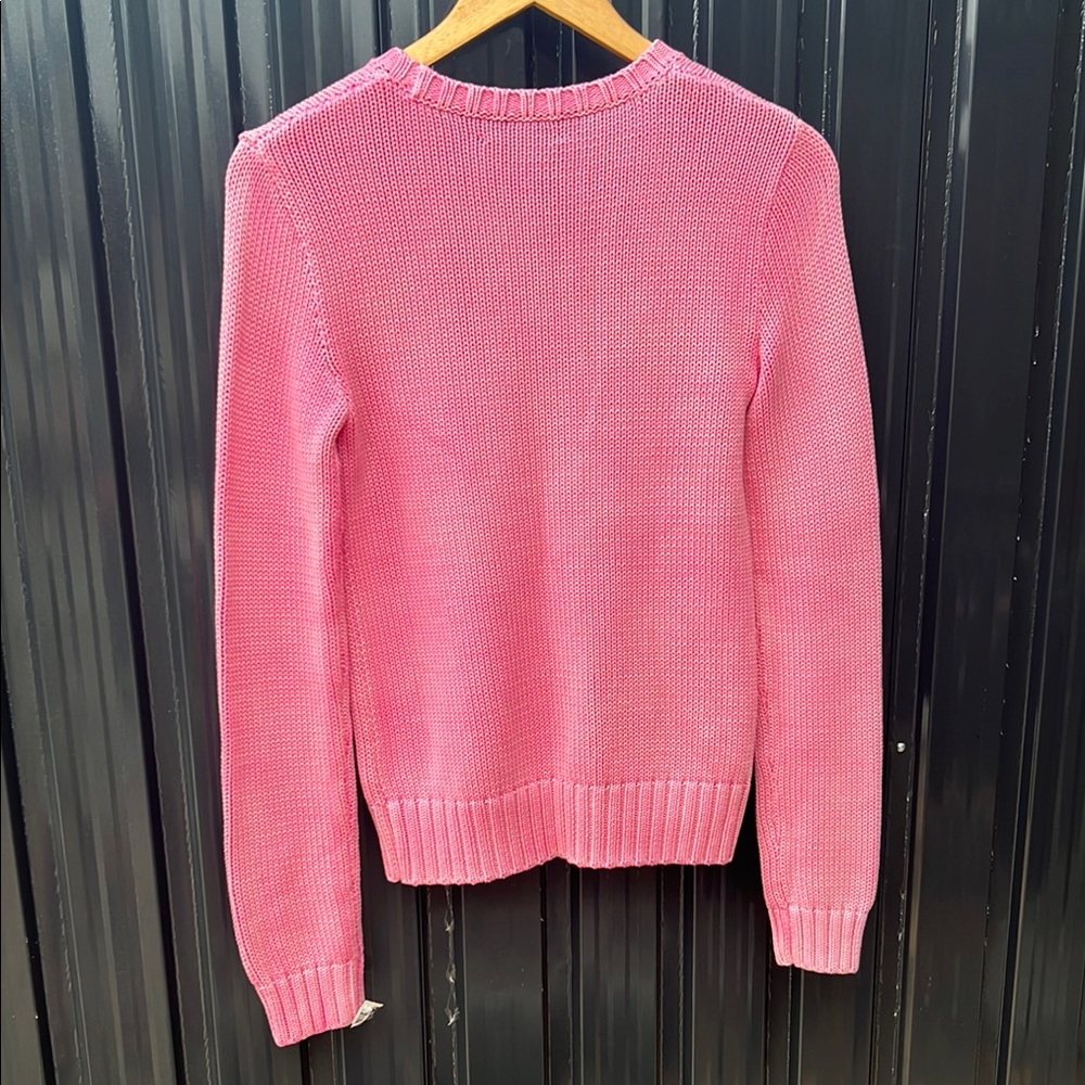 RALPH LAUREN Heritage American Flag 100% Cotton Chunky Knit Spell Sweater Pink - Picture 11 of 16